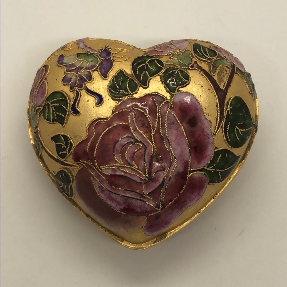 Vintage Heart-Shaped Floral Trinket Box